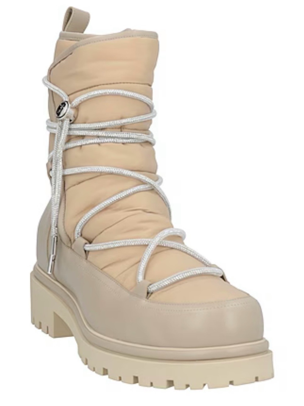 Rene Caovilla Beige Puffer Lace-Up Chunky Ankle Boot size 10 crystals